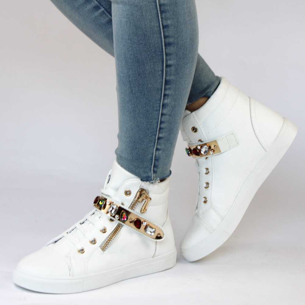 Pantofi casual, sport de dama gheata accesorizati cu pietre colorate la - Zibra.ro