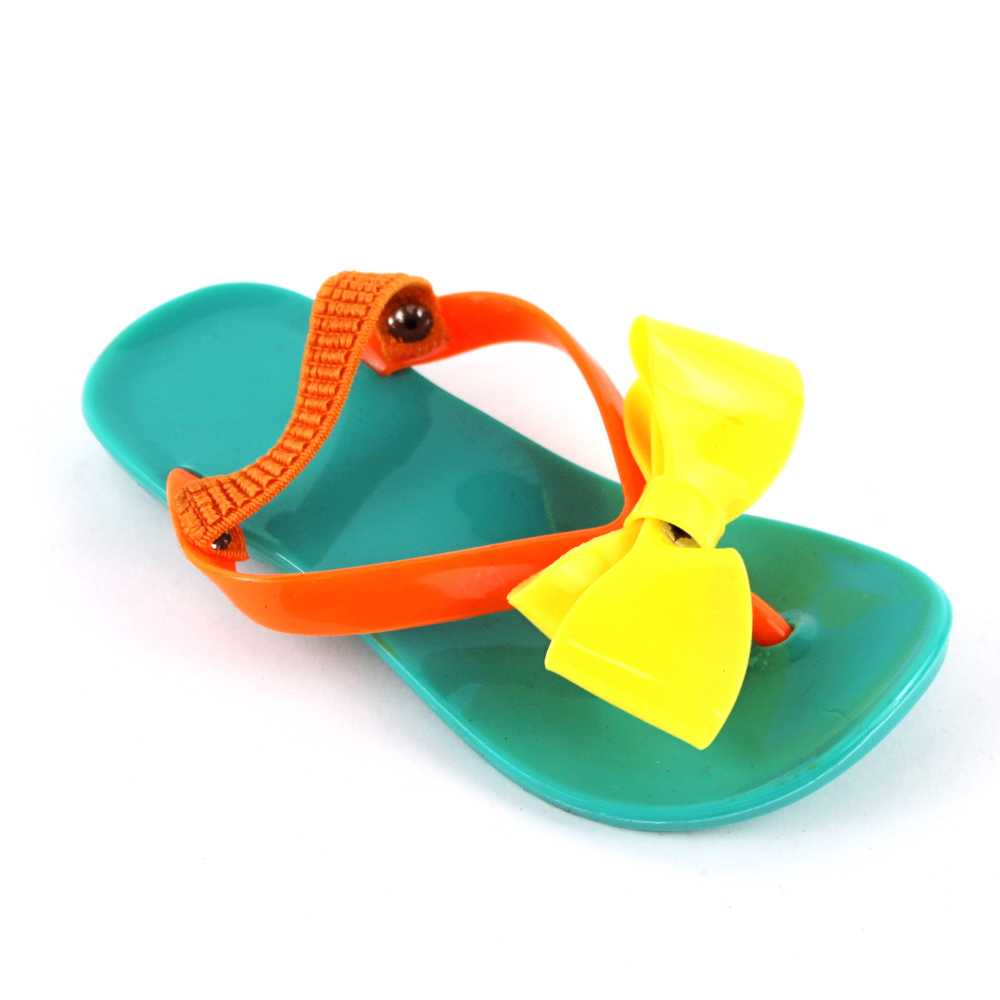 Sandale de copii, flip-flops, cu fundita si elastic la spate #258-GREEN ...