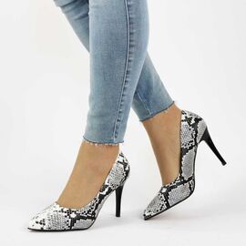Pantofi de dama stiletto , imitatie piele de sarpe 608-25-BLACK, Marime: 37, 