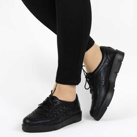 Pantofi dama, casual, cu talpa groasa, negri 7270-100-BLACK, Marime: 40, 