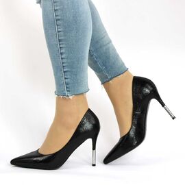 Pantofi de dama  stiletto, negri, cu toc inalt 1746H-3-BLACK, Marime: 38*, 
