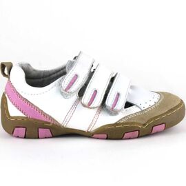 Pantofi de copii din piele naturala si talpa cusuta N87171-15-WHITE/PINK, Marime: 32, 