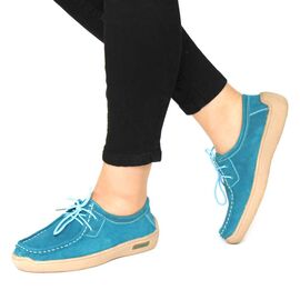 Pantofi de dama din piele naturala intoarsa cu siret M001-BLUE​, Marime: 38, 