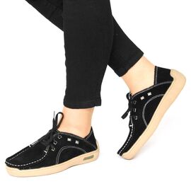 ​Pantofi de dama din piele naturala intoarsa cu siret M002-BLACK, Marime: 38, 