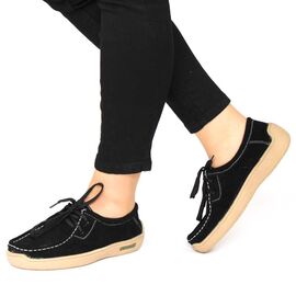 ​Pantofi de dama din piele naturala intoarsa cu siret M001-BLACK, Marime: 38, 