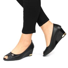 ​Pantofi de dama cu platforma si accesoriu auriu B1-32-BLACK, Marime: 38, 
