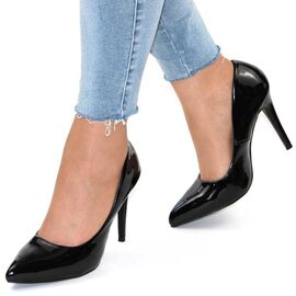 ​Pantofi stiletto de dama, eleganti,lacuiti cu tocul inalt 10016-BLACK, Marime: 38, 