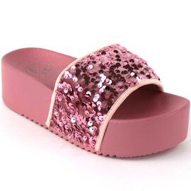 ​Papuci casual de dama ,cu platforma,decorati cu paiete FB0073-ROSE-GOLD, Marime: 36*, 