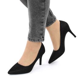 ​Pantofi de dama, stiletto, decorati cu glitter H7-BLACK, Marime: 41, 