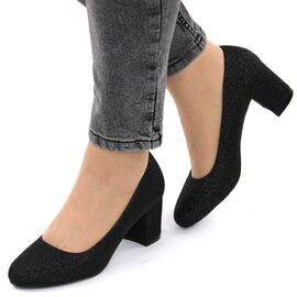 Pantofi de dama eleganti, cu toc mediu, gros, negri H19-BLACK, Marime: 36, 