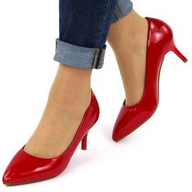 Pantofi de dama,stiletto din lac,cu toc mic F-32-RED, Marime: 35**, 