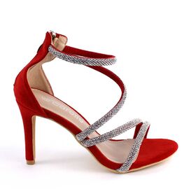 Sandale de dama elegante, cu barete subtiri, toc inalt si subtire 3008-119-RED, Marime: 37**, 