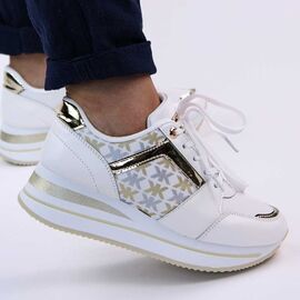 ​Sneakers casual de dama, cu platforma si insertii aurii 28706-WHITE, Marime: 37**, 