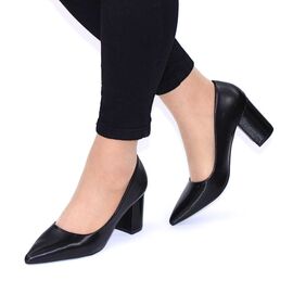 Pantofi de dama eleganti, cu toc gros si inalt DP-7199-1B-BLACK, Marime: 39, 