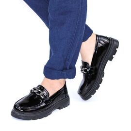 ​Pantofi de dama lacuiti cu talpa groasa si accesoriu cu pietre H1-1-BLACK, Marime: 40, 