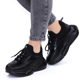 Sneakers casual de dama , cu talpa voluminoasa H006-BLACK, Marime: 38**, 