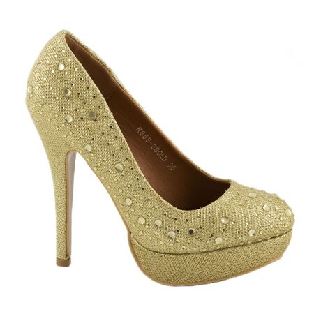 Pantofi dama cu strasuri K858-3-GOLD, Marime: 37, 