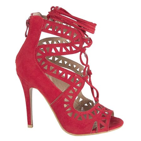 Sandale dama rosii cu siret si model decupat LBS2738-R