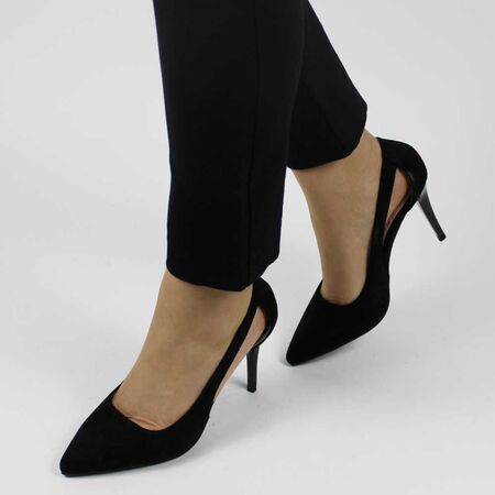 Pantofi de dama, negri, stiletto, cu toc inalt si subtire 608-10-Black, Marime: 38, 