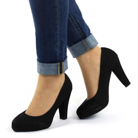 Pantofi dama cu toc gros,  eleganti  negri H-8-BLACK, Marime: 35, 