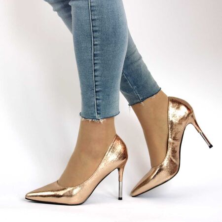 ​Pantofi de dama  stiletto, aurii, cu toc inalt 1746H-3-CHAMPAGNE, Marime: 36*, 