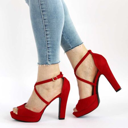 Sandale din catifea elegante, cu platforma si barete incrucisate NA51-RED​, Marime: 38, 