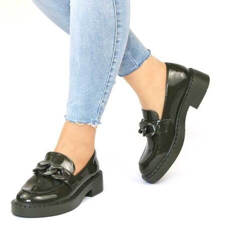 ​Pantofi de dama business casual cu aplicatie metalica decorativa FBW005-OLIVE, Marime: 38, 