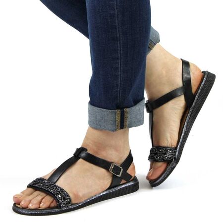 Sandale de dama din cauciuc cu insertii argintii S20-6-BLACK, Marime: 36*, 