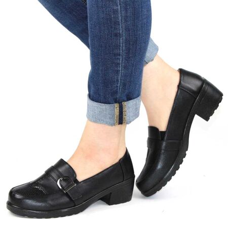 Pantofi de dama comozi si usori cu toc gros  si catarama XD317-BLACK, Marime: 38, 