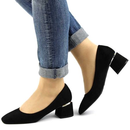 ​Pantofi de dama eleganti din catifea ,cu toc mediu accesorizat T6D2216-51-BLACK, Marime: 37, 