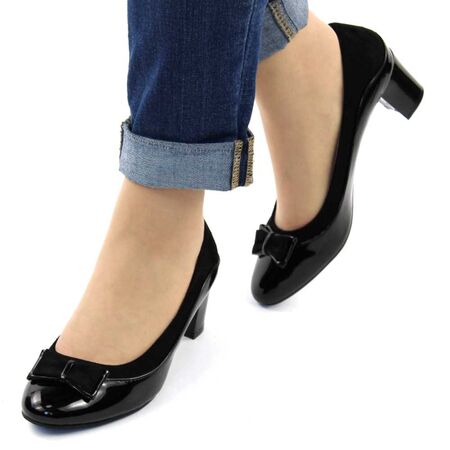 Pantofi de dama din lac,cu fundita RX7-1M-BLACK, Marime: 37, 