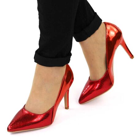 Pantofi de dama, rosii, stiletto cu toc inalt si subtire 3218-RED, Marime: 35*, 