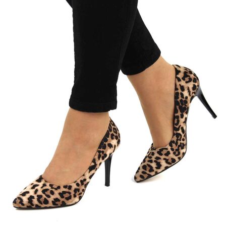 Pantofi stiletto, de dama ,cu imprimeu animal print 608-20-BEIGE-BLACK, Marime: 37, 