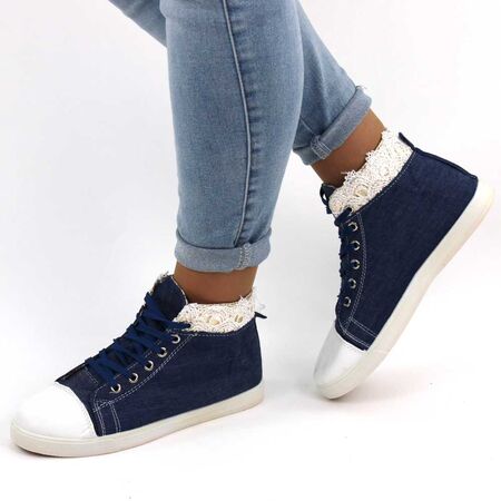 Sneakers de dama cu dantela pe glezna  F016-BLUE, Marime: 38*, 