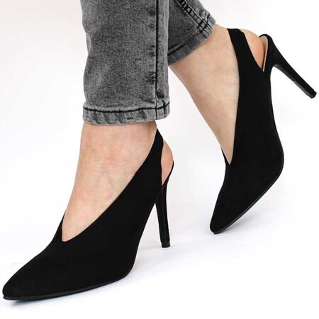 Pantofi eleganti de dama cu elastic la spate si toc inalt si subtire JL-21-BLACK, Marime: 38, 