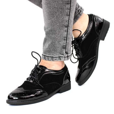 ​Pantofi de dama, lacuiti, cu talpa joasa P075-8-BLACK, Marime: 38, 