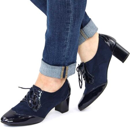 Pantofi de dama,cu varful si calcai de lac DE6633-5-NAVY/BLUE, Marime: 38, 