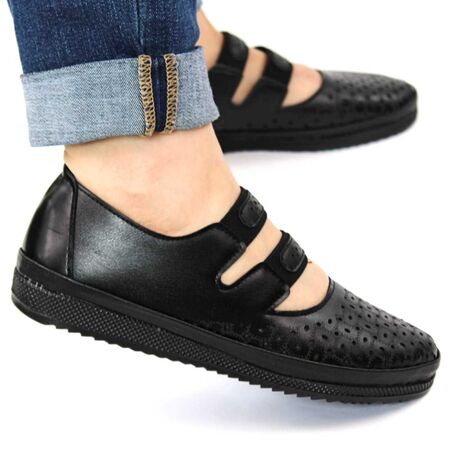 Pantofi de dama,comozi si usori cu perforatii si benzi elastice D-008-BLACK, Marime: 38**, 