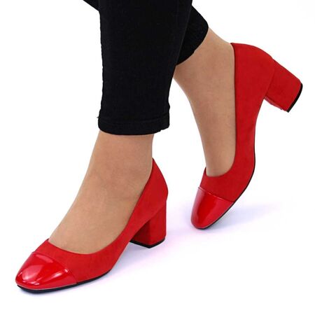 Pantofi de dama, cu toc mic si varf lacuit G073-RED, Marime: 38, 