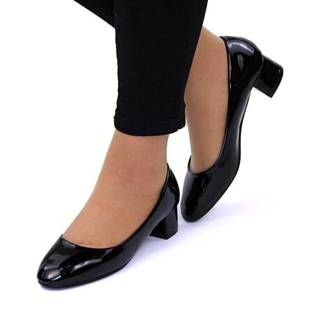 Pantofi de dama,lacuiti, comozi, cu toc mic​ G077-BLACK, Marime: 38, 