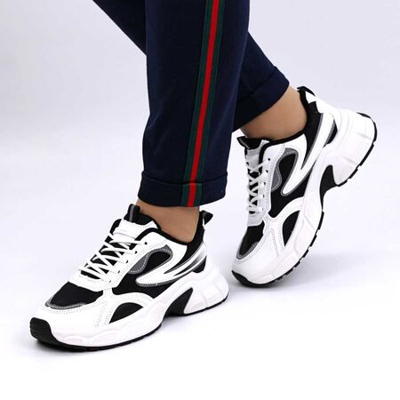 Sneakers de dama cu talpa supradimensionata  si banda reflectorizanta SF885-WHITE/BLACK, Marime: 37, 