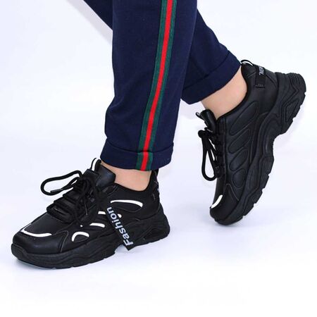 ​Sneakers de dama cu talpa supradimensionata  si banda reflectorizanta 559-BLACK/GREY, Marime: 37*, 